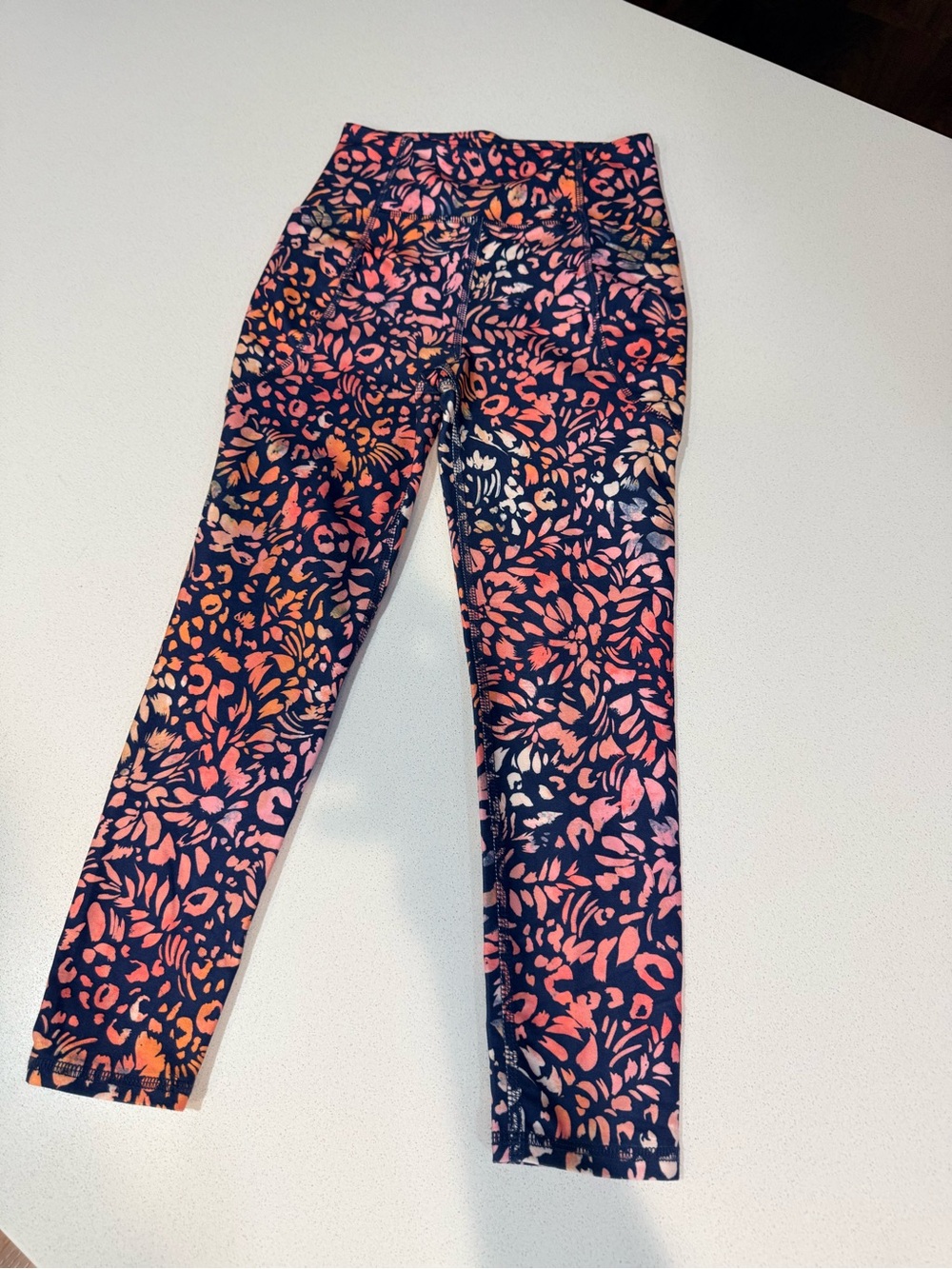 Freya Girls Navy Leggings with Pink and Orange Floral Print